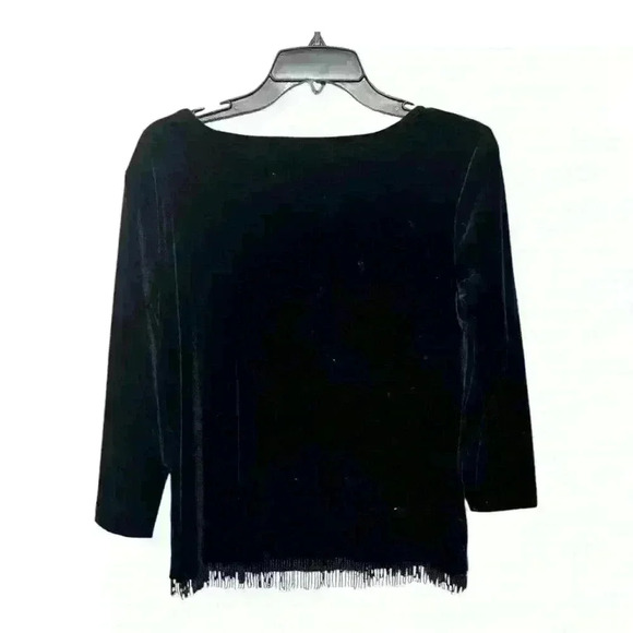 Vintage Clio Black Velvet Beaded Fringe Top, M - Picture 4 of 5